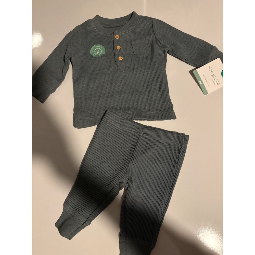 Little Planet by Carter's‎ Organic Waffle Knit Pajama Set 3m Blue Long Sleeve